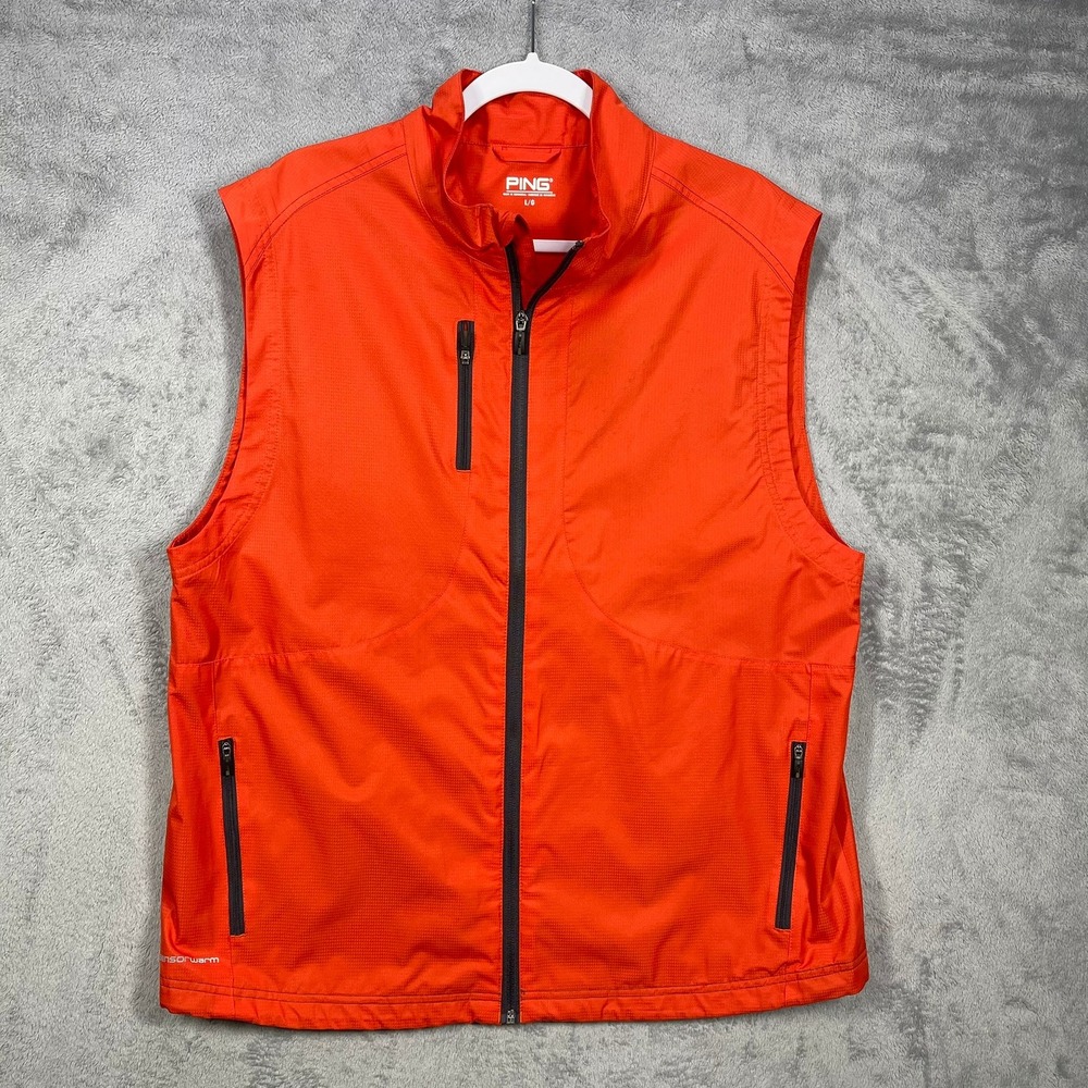 Ping Golf Vest Mens Large Orange SensorWarm Full Zip Tee Box READ